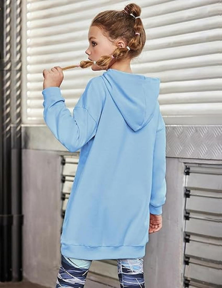 Arshiner Mädchen Hoodie Lang Kinder Winter Kapuzenpullover Mode Freizeit Einfarbiges Sweatshirt für