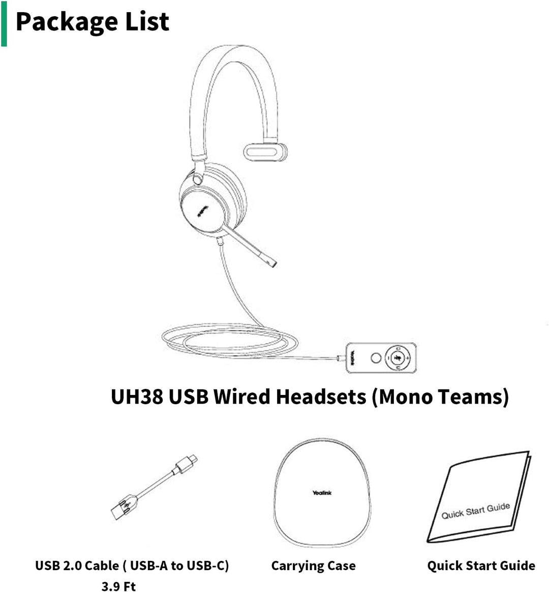 Yealink USB Headset UH38,Microsoft Teams Zertifizierte Mono/EIN Ohr Kopfhörer mit Noise Cancelling M