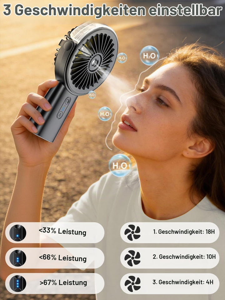 Handventilator Akku Aufladbar mit Wasserkühlung, Tragbarer Mini Ventilator | 6000mAh Ventilatoren Le