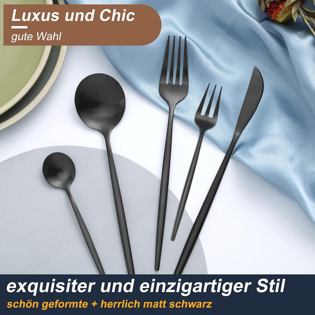 Bestdin Besteck Set 6 Personen, 30 teilig Edelstahl Besteckset Schwarz Matt, Essbesteck Set mit Mess