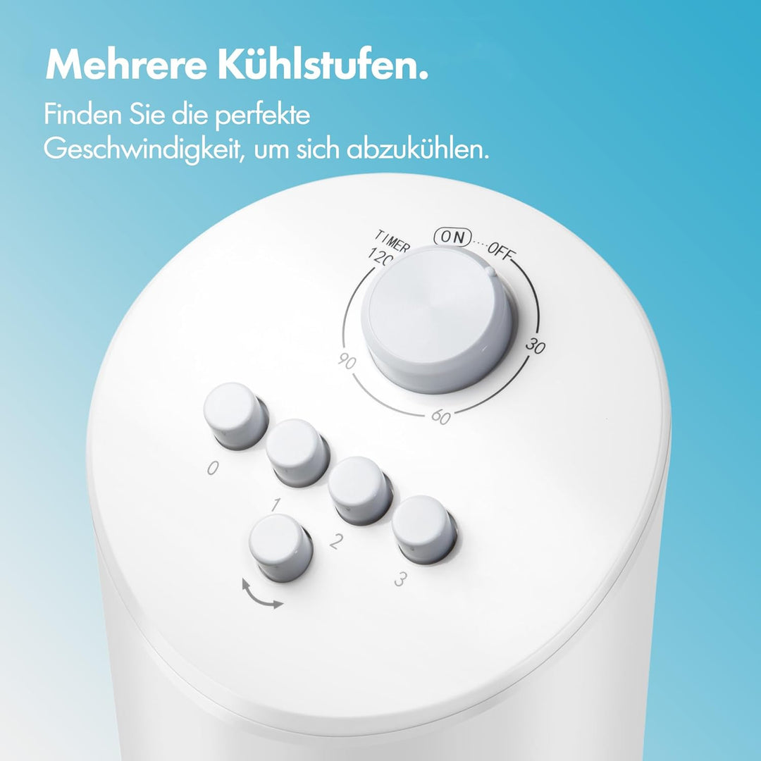 VonHaus Turmventilator 80 cm Weiss, 70° Oszillierender Standventilator mit 2-H Timer, 3 Geschwindigk