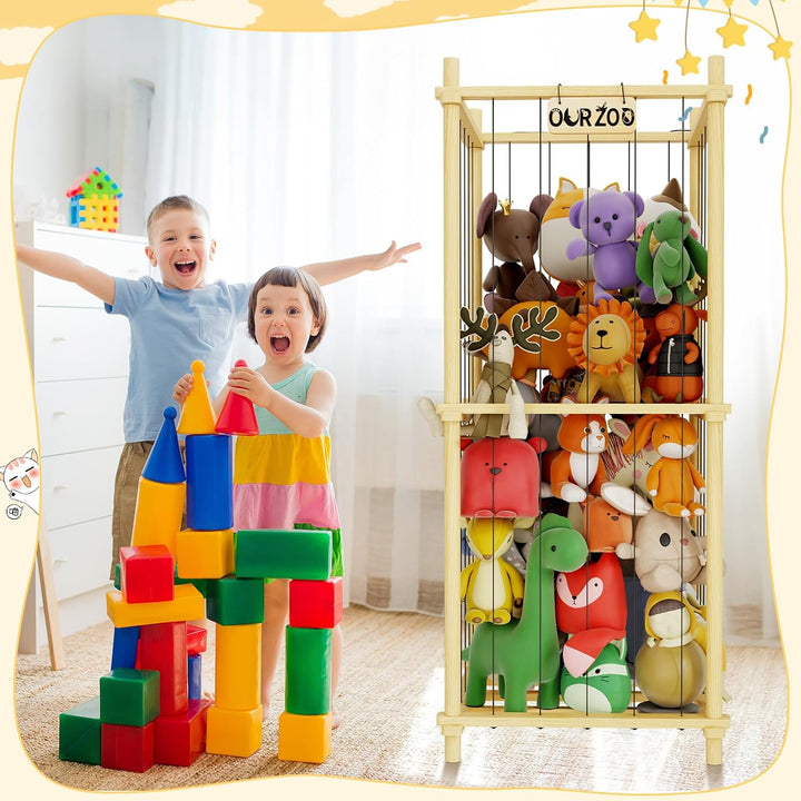 Kuscheltier Aufbewahrung Kinderzimmer, 122*53CM Holz Kinder Spielzeug Regal für Kuscheltiere, Stofft