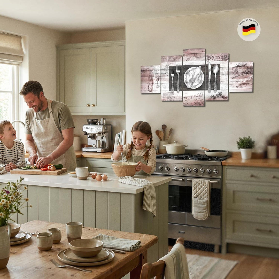 Runa Art Bild Esszimmer Küchenbilder Küche Abstrakt 5 Teilig Kaffee Grau Rosa Wandbilder auf Vlies L