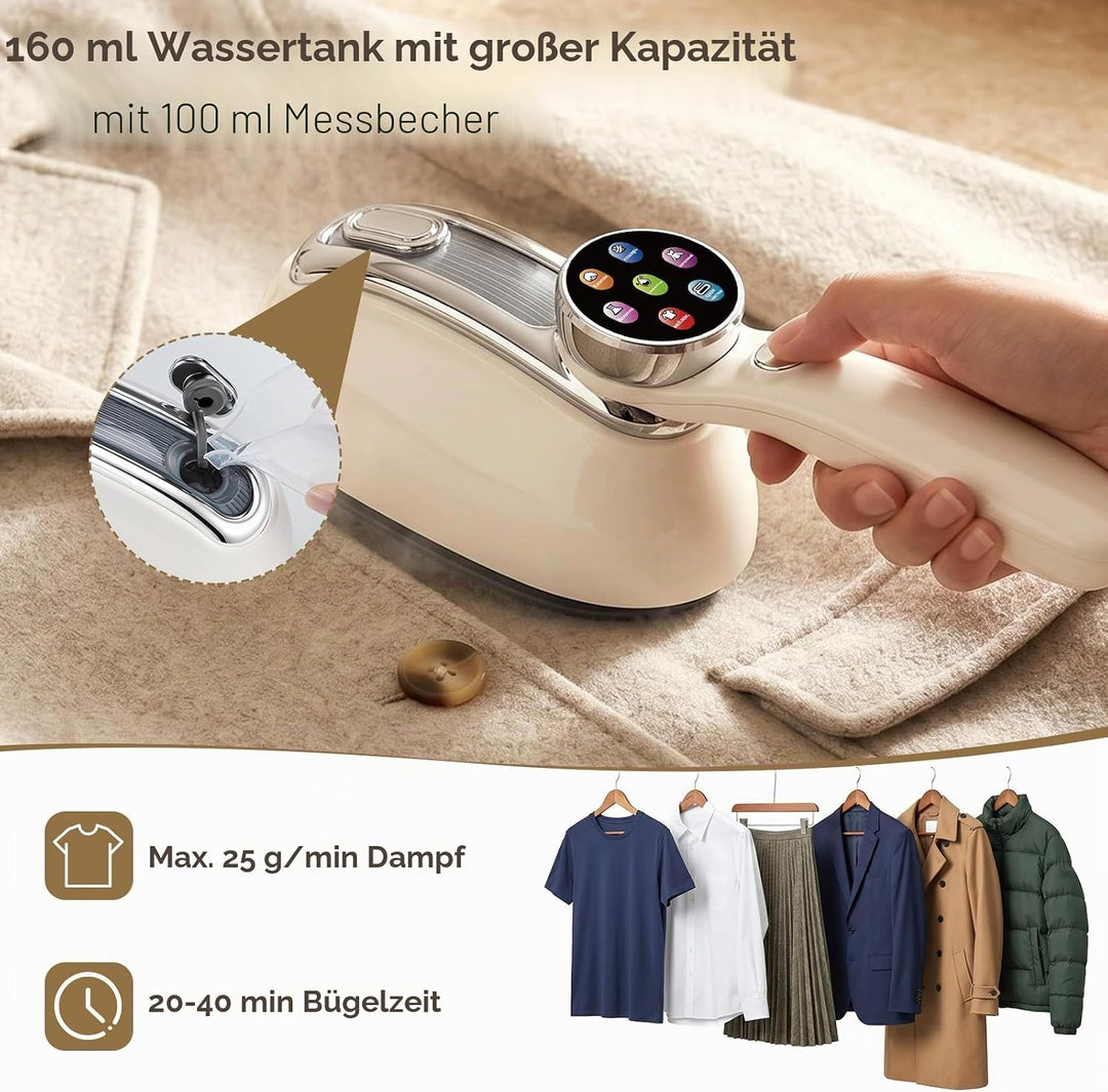 Dampfglätter, 2 IN 1 1300W Reisedampfglätter mit 6 Dampfstufen, LED-Anzeige und 180° Drehbarem Griff
