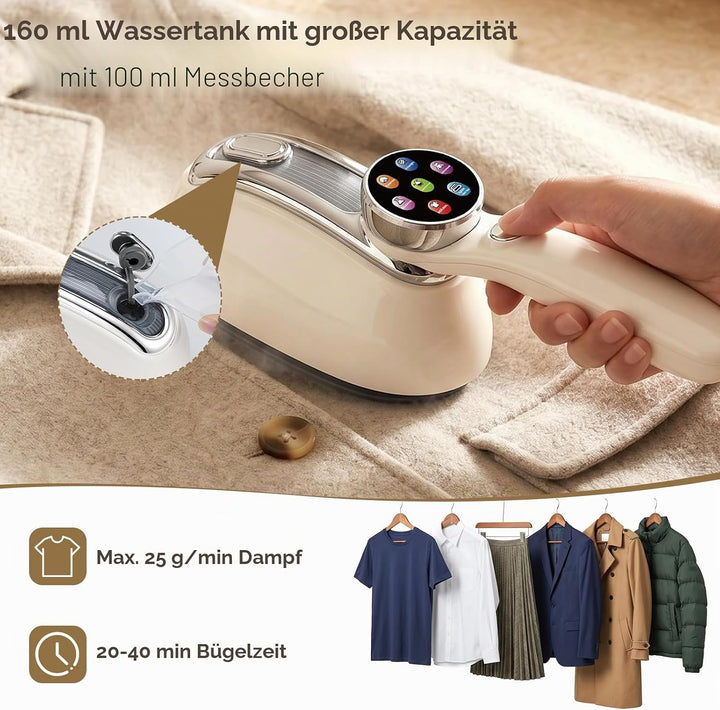 Dampfglätter, 2 IN 1 1300W Reisedampfglätter mit 6 Dampfstufen, LED-Anzeige und 180° Drehbarem Griff
