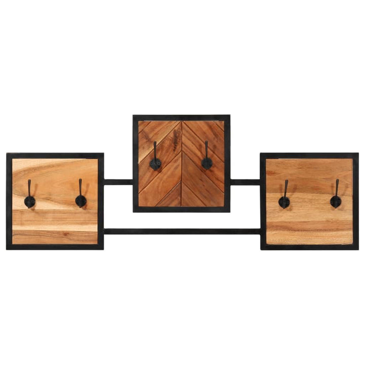 Wandgarderobe, 90 x 1 x 35 cm, Massivholz, Akazie, Eisen, 6 Haken | Robuster Eisenrahmen, massives A