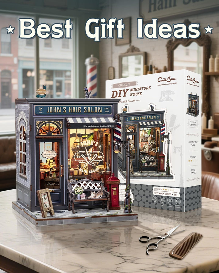 Book Nook Kit - Miniatur Puppenhaus (Friseursalon-Szene) mit LED-Beleuchtung, 3D Holz-Puzzle Buchstü