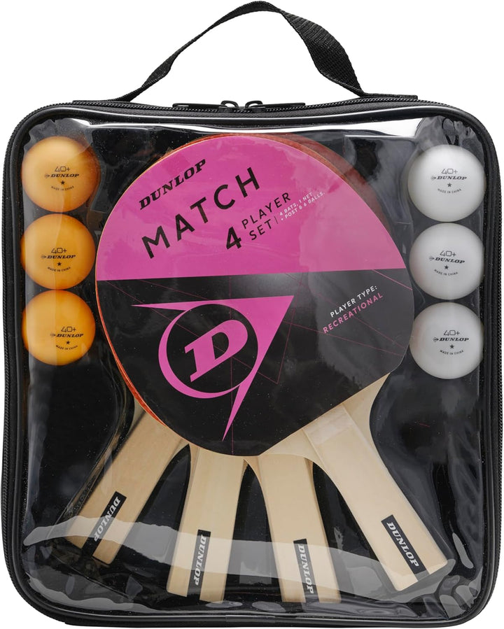 Dunlop Tischtennis Set Match 4 Player - 4 Schläger, 6 Bälle, Tasche & Netz