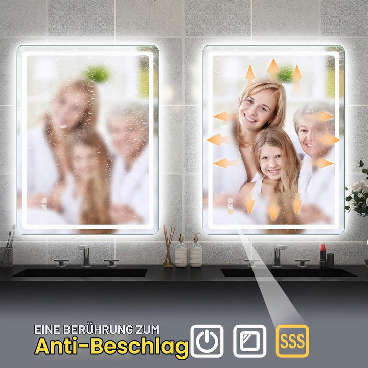 STARLEAD Badspiegel-mit-Beleuchtung 80x60cm, Hintergrundbeleuchtung + Frontbeleuchtung, Silberner Al