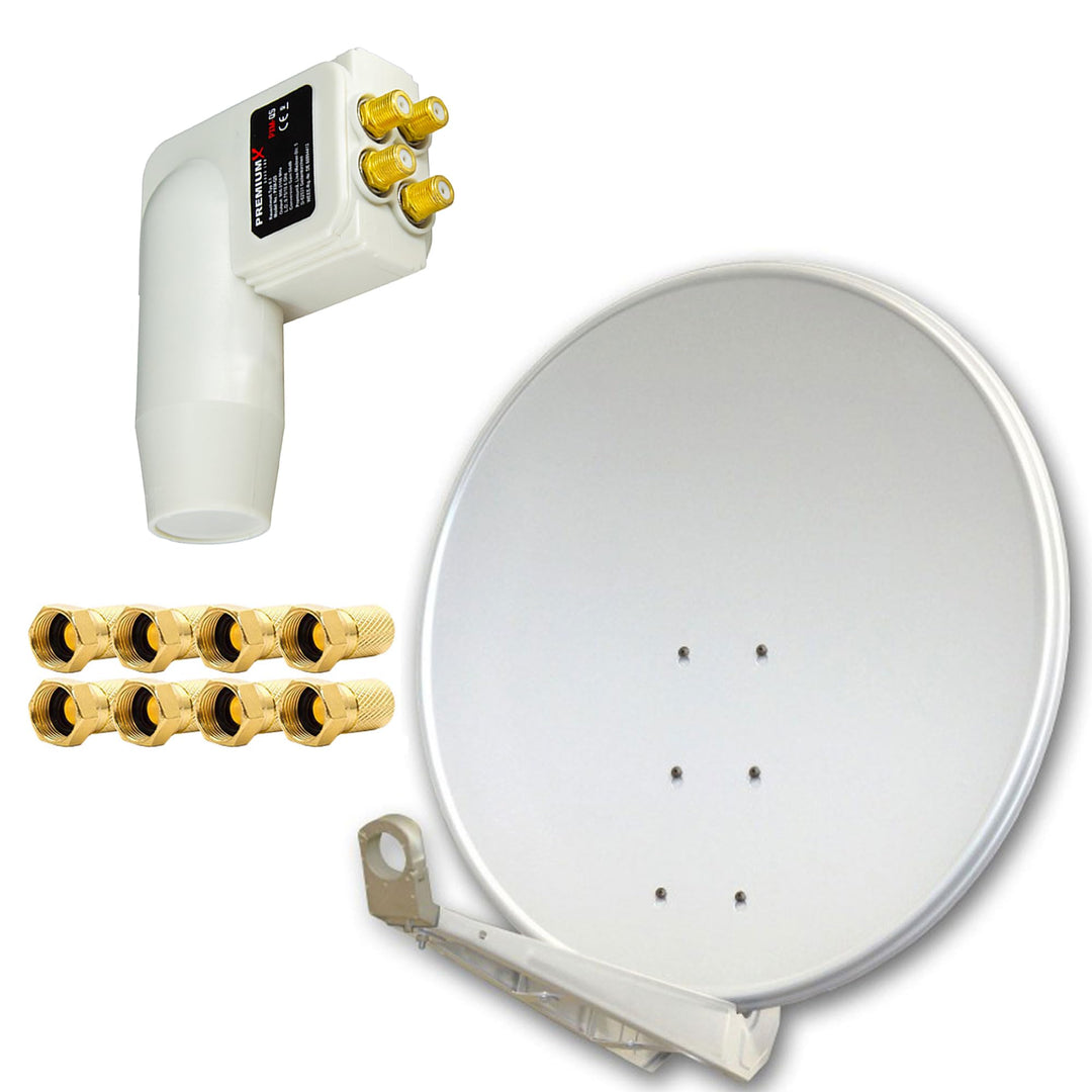 Premium X Deluxe SAT Anlage für 4 Teilnehmer 100cm Satellitenantenne ALU Hellgrau mit Quad LNB inkl.