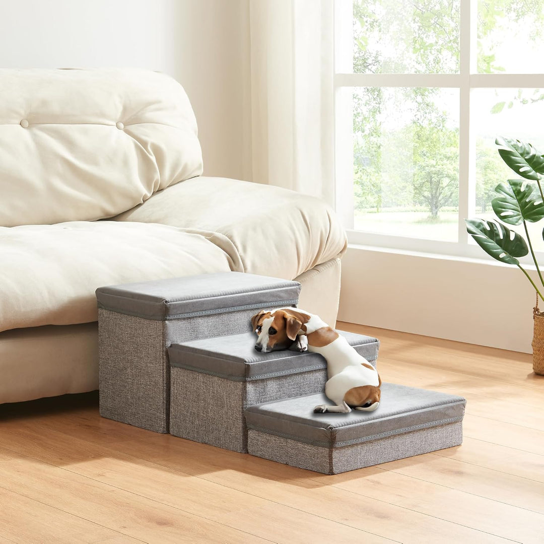 [en.casa] Hundetreppe Vojens Hunderampe für kleine Hunde 3-stufig Haustierleiter für Bett und Sofa K