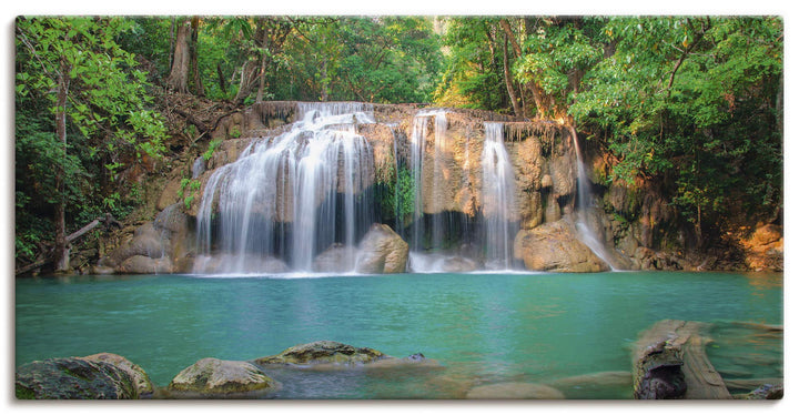 Artland Leinwandbild Wandbild Bild auf Leinwand 150x75 cm Wanddeko Dschungel Urwald Fluss Thailand L