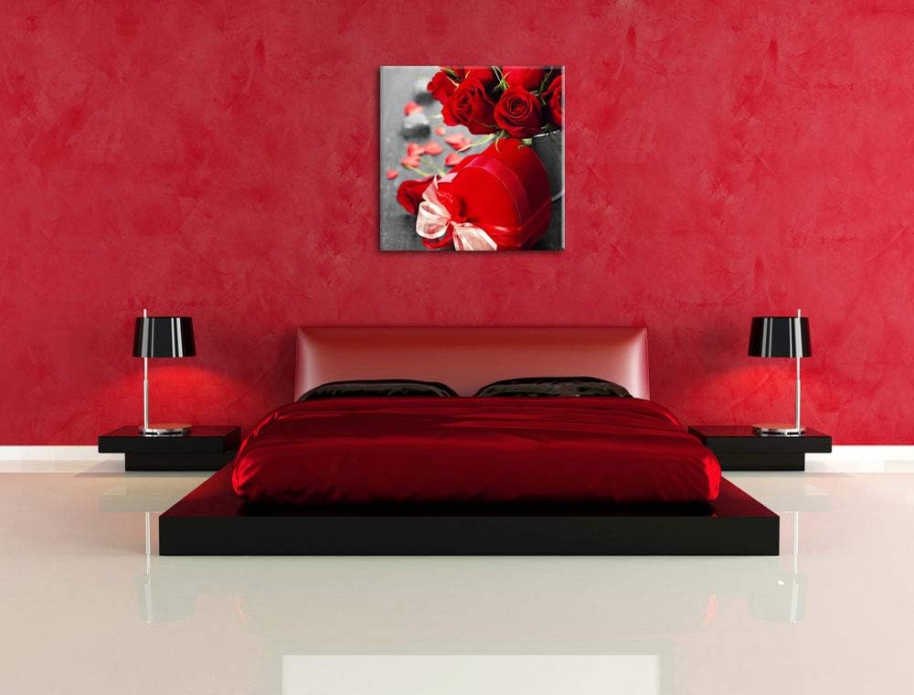 Pixxprint Valentinstag Rosen & Herz als Leinwandbild/Grösse: 70x70 cm/Wandbild/Kunstdruck/fertig bes