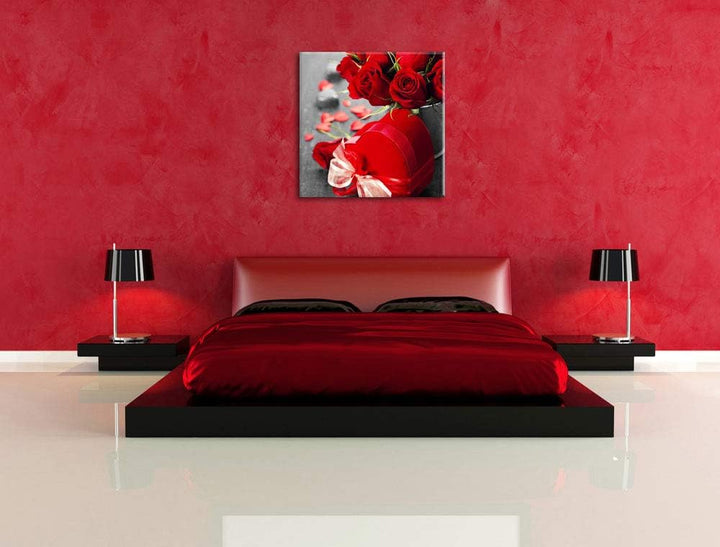 Pixxprint Valentinstag Rosen & Herz als Leinwandbild/Grösse: 70x70 cm/Wandbild/Kunstdruck/fertig bes