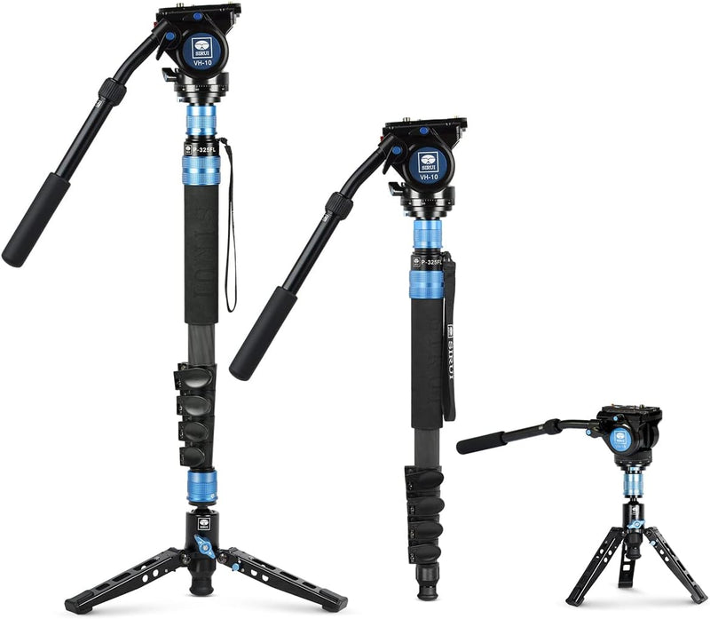 SIRUI P-325FL Carbon Fiber Video Einbeinstativ Monopod Set mit Standfuss, 179,6cm (70Zoll), leichtes