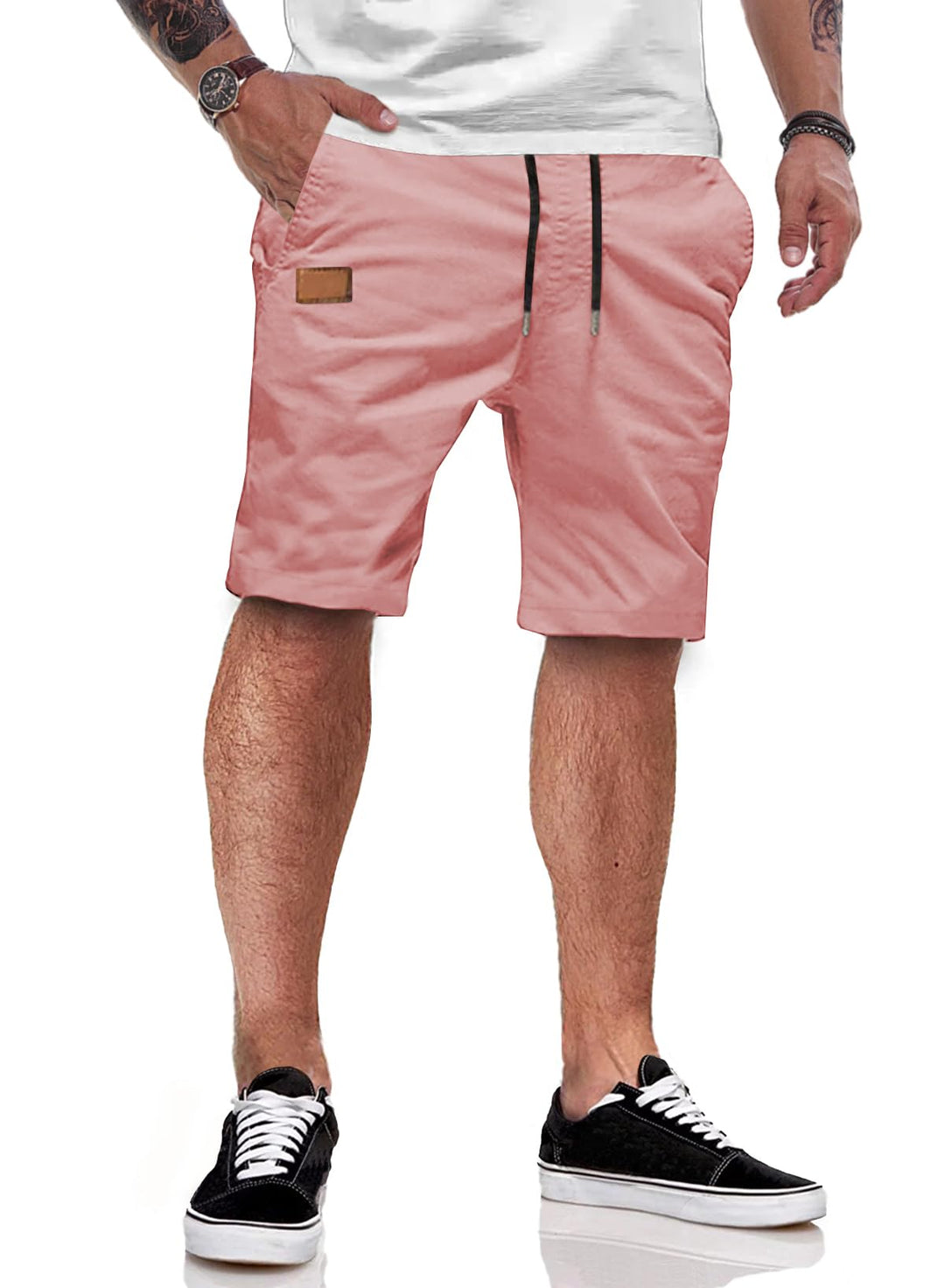 JMIERR Kurze Hosen Herren Shorts Herren Sommer Chino Baumwolle Elastische Taille mit Taschen S Rosa,