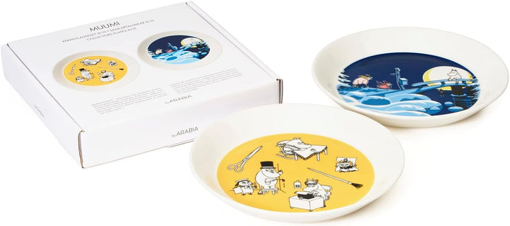 Arabia Moomin Teller-Set Office & Winternacht, aus Vitroporzellan, 2 teilig, Masse: 19,6 x 2,7 cm, 1
