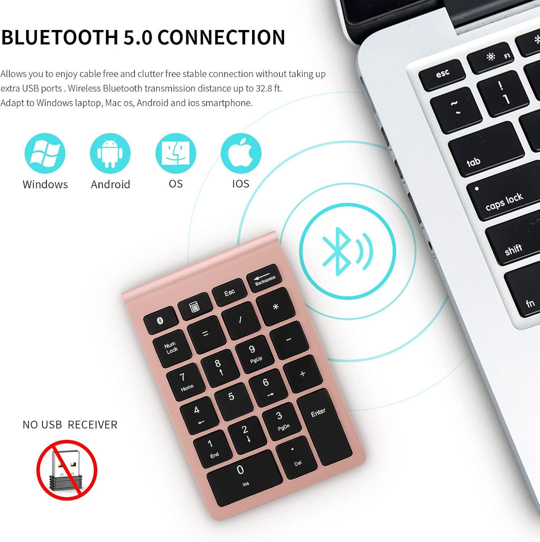 Gugxiom Bluetooth-Nummernblock, 22 Tasten, Tragbarer Mini-Zahlenblock für die Finanzbuchhaltung, Blu