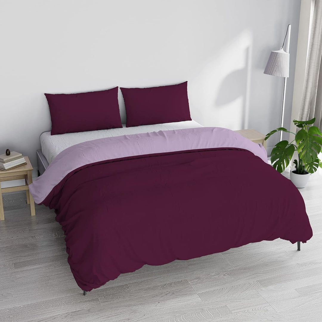 Italian Bed Linen Bettwäsche-Set, Leinen Baumwolle, Flieder/Pflaume, 160 x 190 cm, Flieder/Pflaume