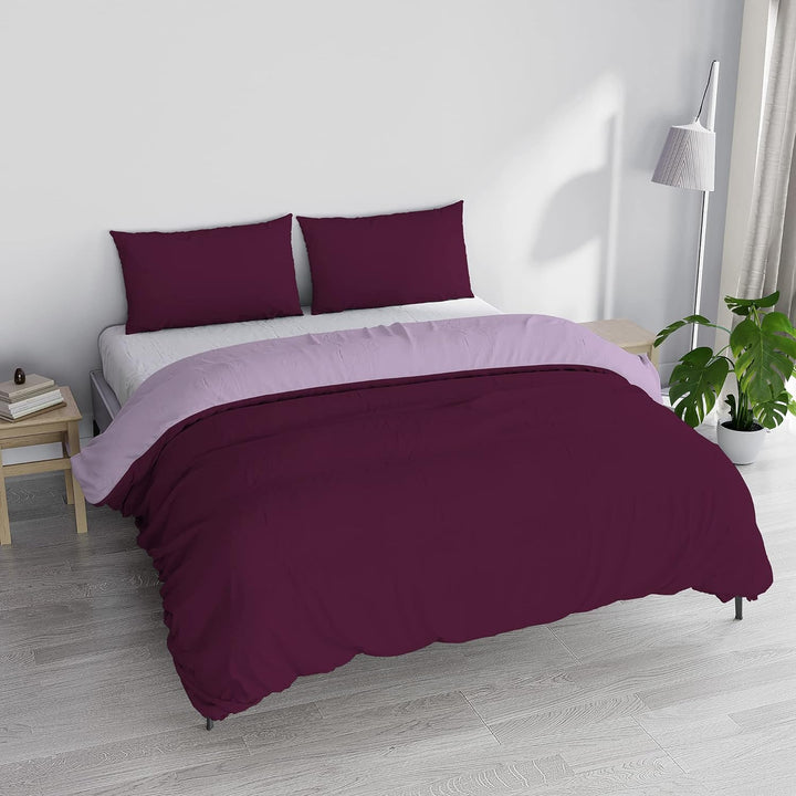 Italian Bed Linen Bettwäsche-Set, Leinen Baumwolle, Flieder/Pflaume, 160 x 190 cm, Flieder/Pflaume
