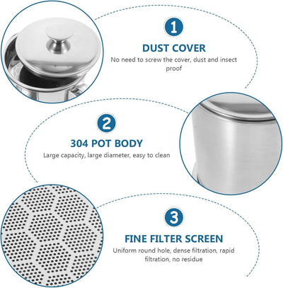 DOITOOL Ölsieb Topf Fettkanne 1. 3L Edelstahl Ölbehälter mit feinem Sieb, staubdichter Deckel, rutsc