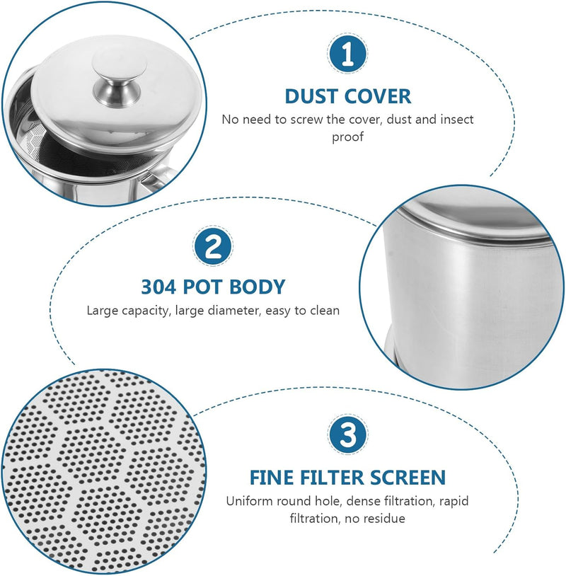 DOITOOL Ölsieb Topf Fettkanne 1. 3L Edelstahl Ölbehälter mit feinem Sieb, staubdichter Deckel, rutsc