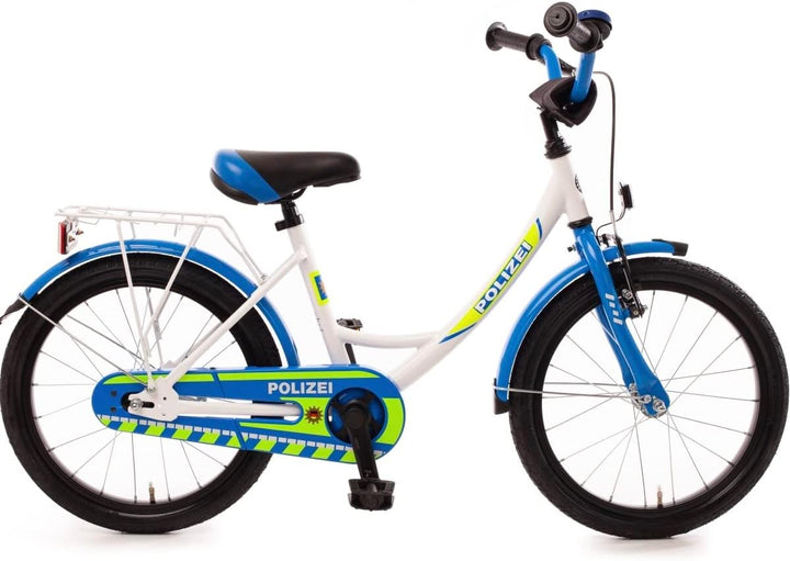 Bachtenkirch Polizei Fahrrad 18 Zoll mit Seitenständer und Rücktrittbremse Jungen Mädchen Kinderfahr