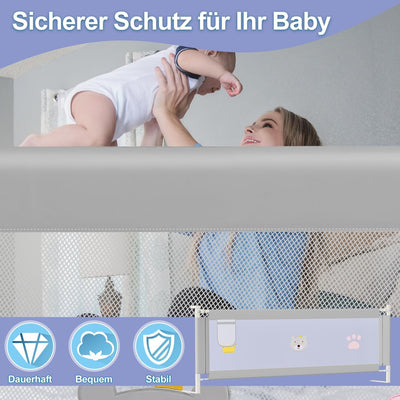 Jopassy Bettgitter 150cm Bettschutzgitter Kinderbettgitter, Rausfallschutz Boxspringbett, Kinderbett