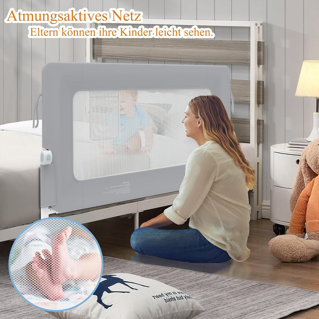 YUENFONG 150cm Bettgitter Bettschutzgitter Rausfallschutz für Kinder, Höhenverstellbar 72 bis 96cm K