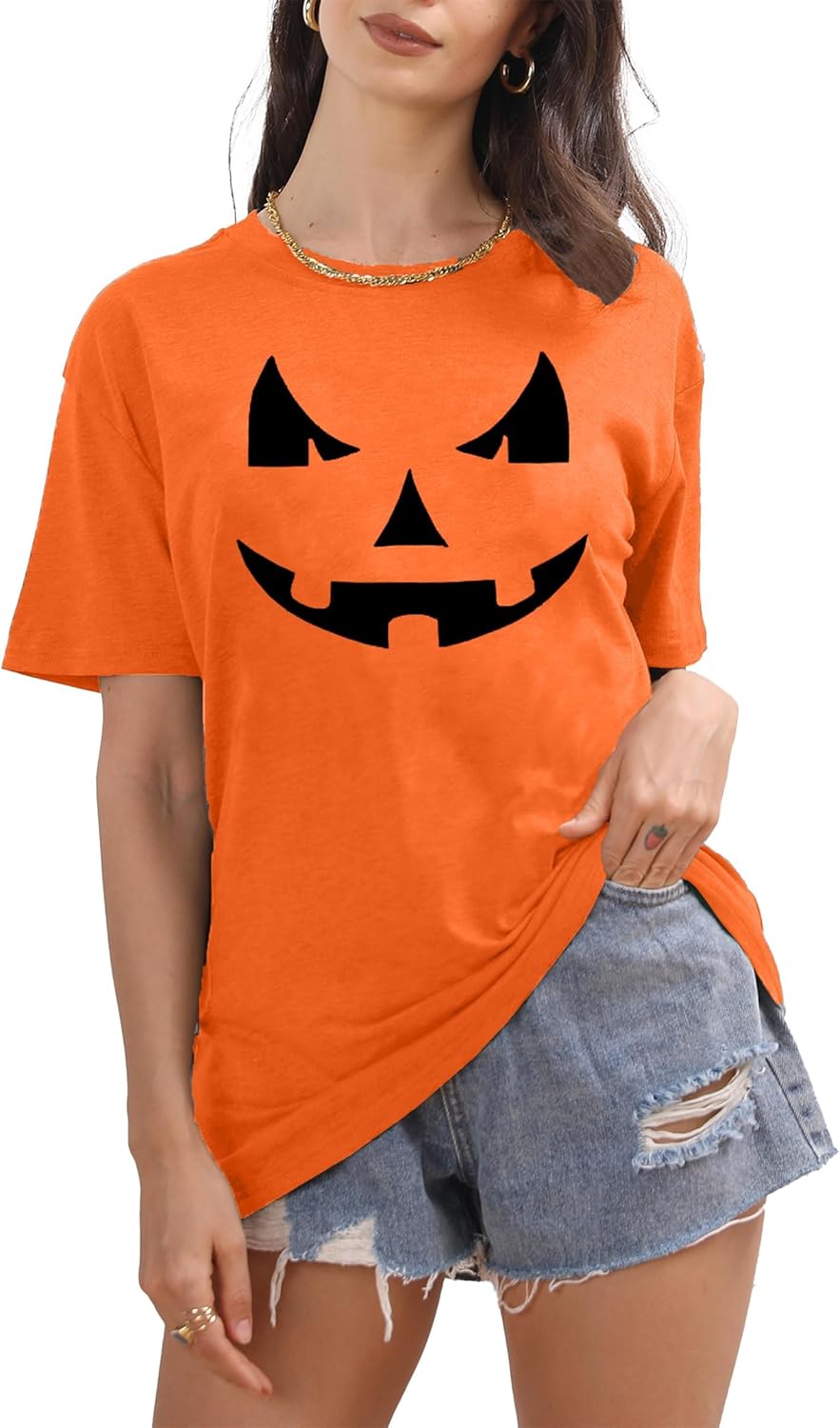 Damen Halloween KüRbisgesicht T-Shirt Frauen KüRbis Shirt Herbst Karneval Shirts M Orange1, M Orange