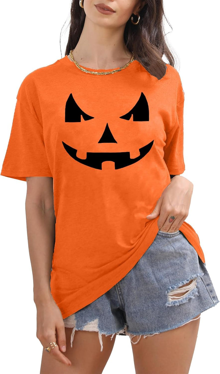Damen Halloween KüRbisgesicht T-Shirt Frauen KüRbis Shirt Herbst Karneval Shirts M Orange1, M Orange