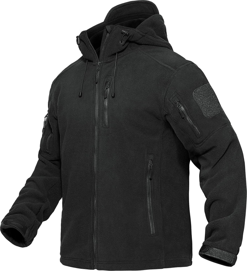 TACVASEN Herren Fleecejacke Winter Warme Jacke Übergangsjacke Tactical Jacket mit Kapuze M Schwarz,