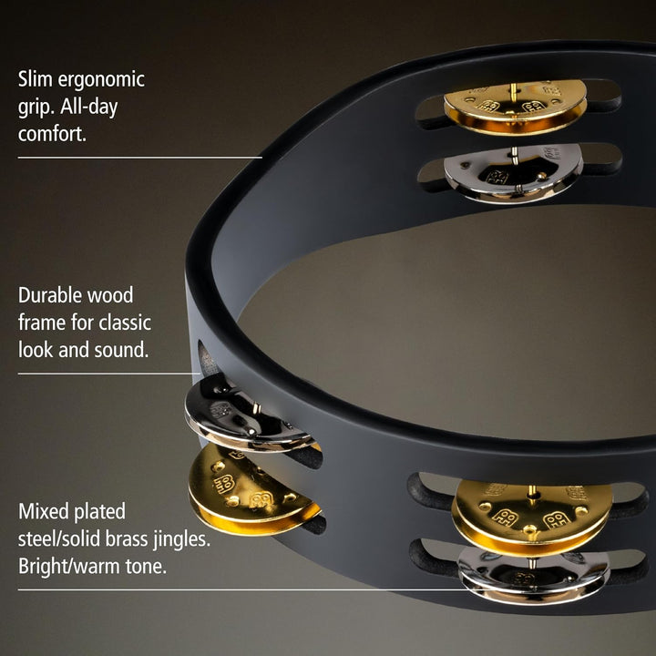 Meinl Percussion CTA2M-BK Compact Tambourine mit Stahl- und Messingschellen, 20,32 cm (8 Zoll) Durch