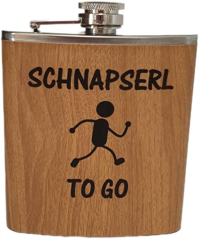 Edelstahl Flachmann 170ml in Holzoptik – Ideal für Unterwegs, Robust &amp; Langlebig, Trinkflasche, Gesc