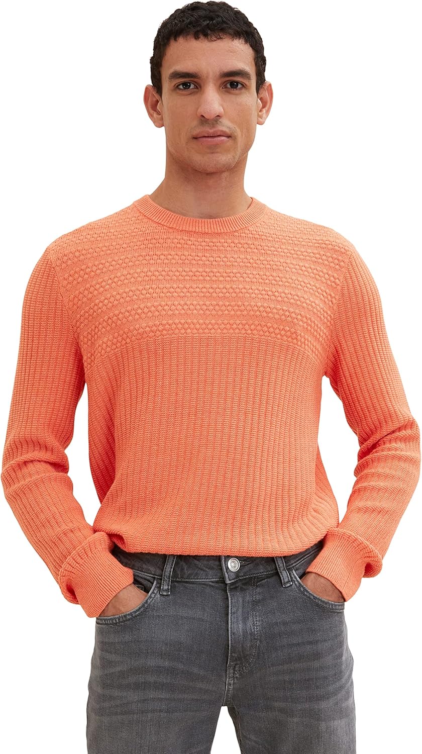 TOM TAILOR Herren Strickpullover S 11834 - Soft Peach Orange, S 11834 - Soft Peach Orange