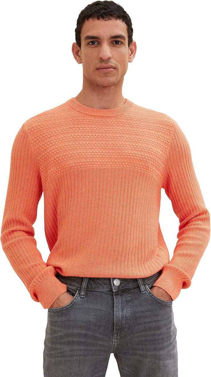 TOM TAILOR Herren Strickpullover S 11834 - Soft Peach Orange, S 11834 - Soft Peach Orange