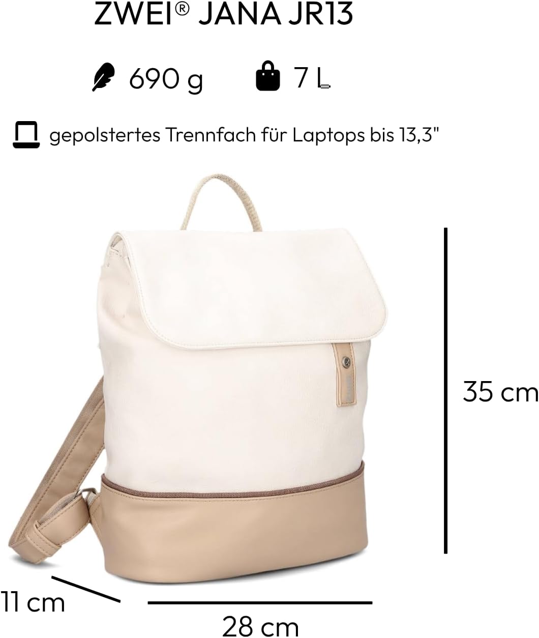 Zwei JANA Rucksack JR13 oat, Oat
