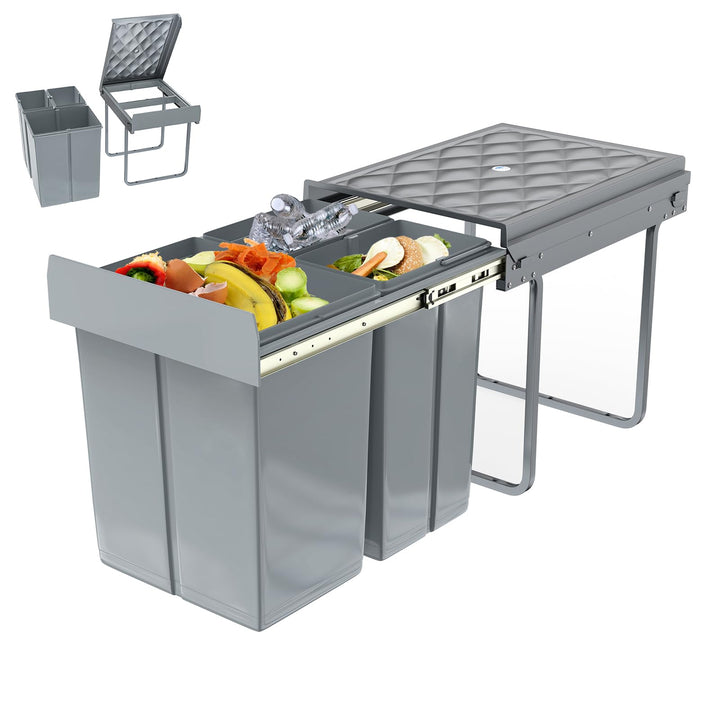 AufuN Einbaumülleimer Abfallsammler Mülleimer Küche Unterschrank Auszug, Mülltrennungssystem 3 Fäche