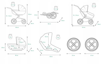 BabyLux® Kinderwagen Set 4 in 1 - Margaret Exclusive - incl. Babywanne, Buggy Sportsitz, Auto-Babysc