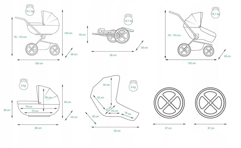 BabyLux® Kinderwagen Set 4 in 1 - Margaret Exclusive - incl. Babywanne, Buggy Sportsitz, Auto-Babysc