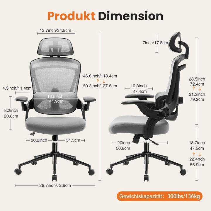 Sweetcrispy Ergonomischer Bürostuhl, Schreibtischstuhl Ergonomisch, Atmungsaktiver Netzstuhl mit Ver