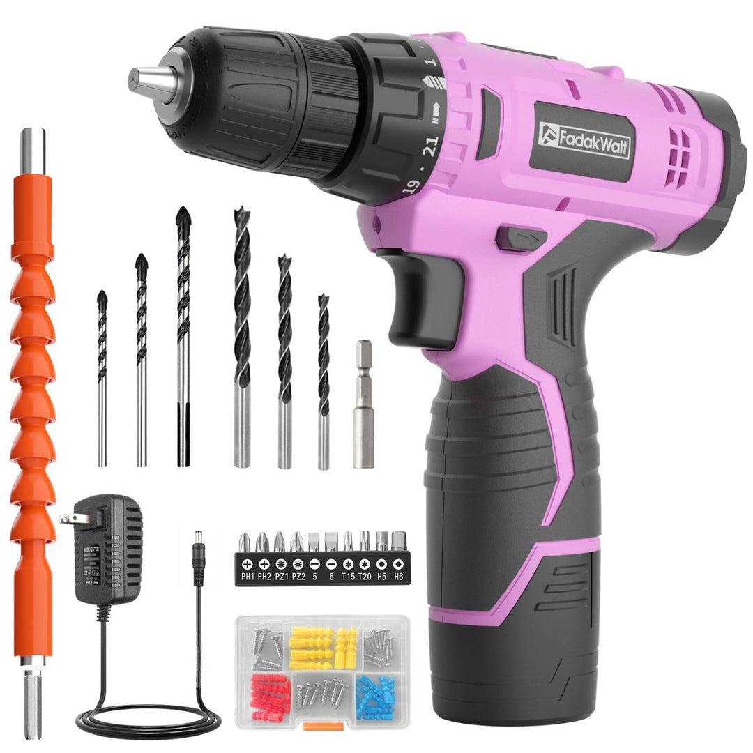12V Akku-Bohrschrauber, Akku-Bohrschrauber-Set, 3/8" Zoll Schnellspannbohrfutter, Rosa Elektroschrau