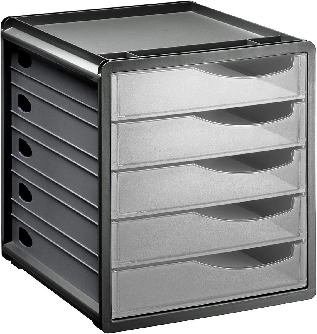 Rotho Spacemaker Schubladenbox / Bürobox mit 5 Schüben, Kunststoff (PS) BPA-frei, transparent/anthra