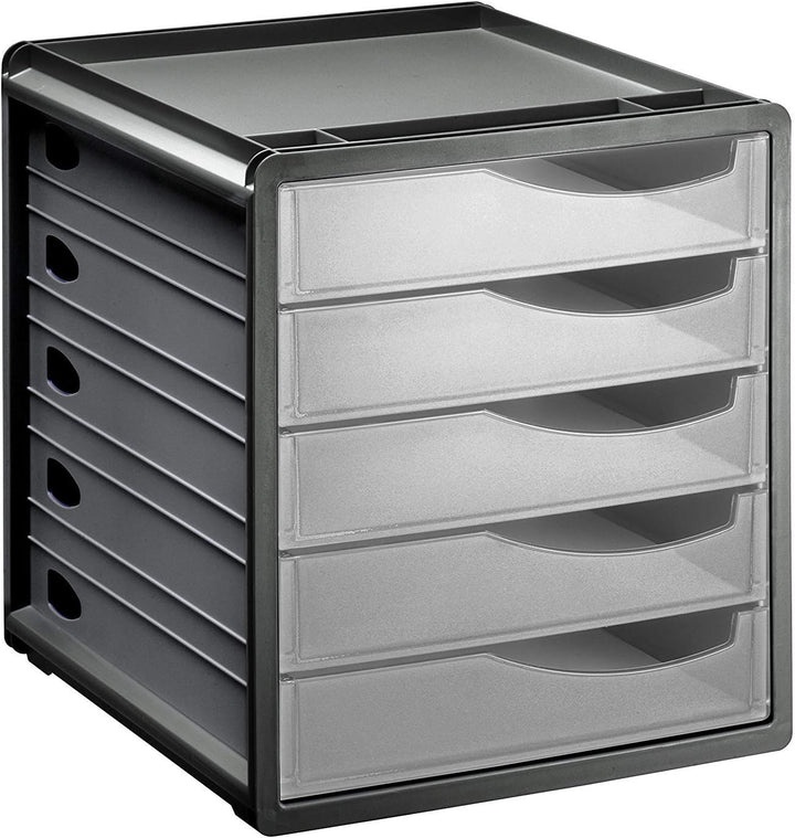 Rotho Spacemaker Schubladenbox / Bürobox mit 5 Schüben, Kunststoff (PS) BPA-frei, transparent/anthra