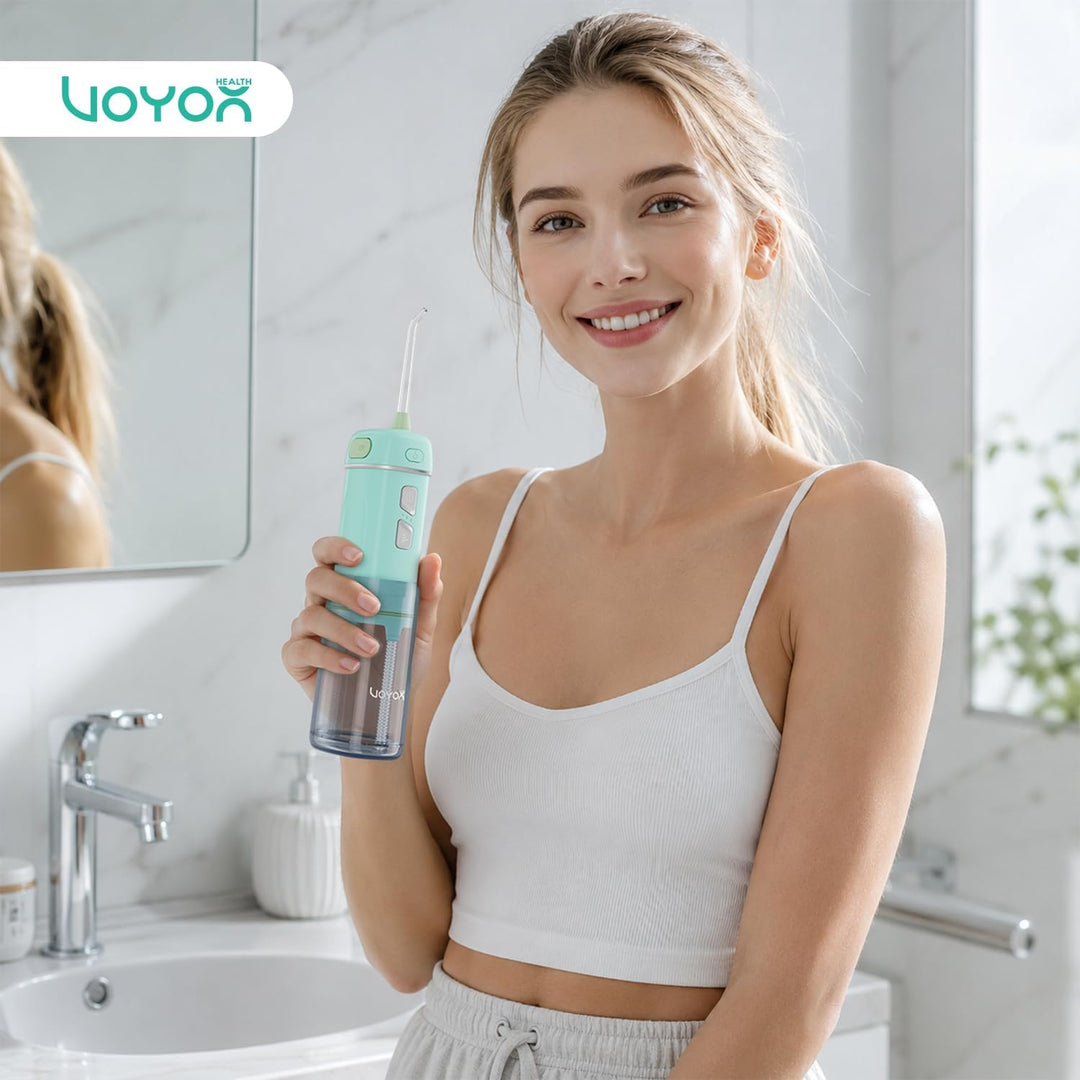 VOYOR-HEALTH Munddusche Kabellos Elektrischer Zahnreiniger, Tragbare Mundduschen IPX7 Wasserdicht un