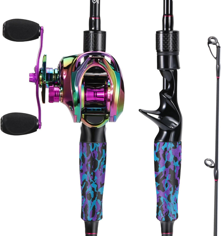 Sougayilang MX-2 Wurfangelrute und Baitcastrolle Combo, 1,8m/2,1m Baitcaster Combo - Raubfisch-Angel