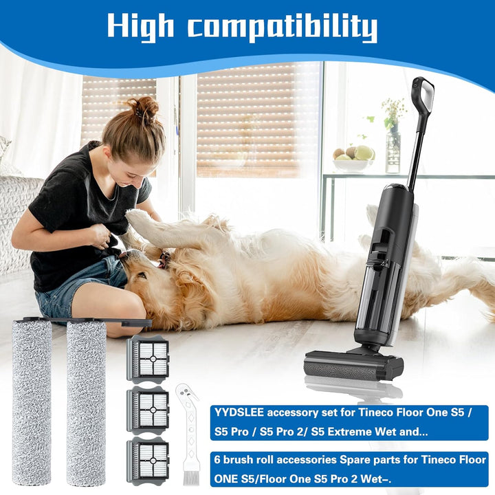 Ersatzbürstenwalze und Filter Geeignet für Tineco Floor One S5 Combo Nass- und Trockensauger 2 Bürst