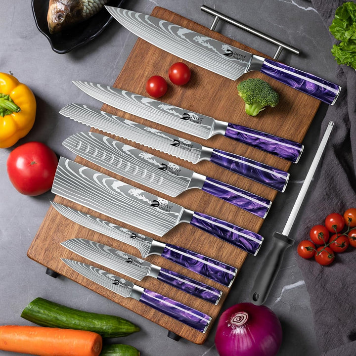 Dfito Messerset mit Nylon Rolltasche, 9-tlg Scharfe Professionelles Küchenmesser Set aus High Carbon