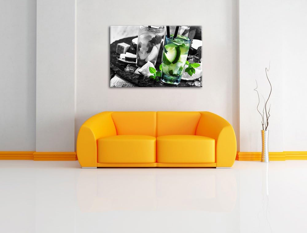 Erfrischende Caipirinhacocktails auf Tablett schwarz/weiss Format: 100x70 auf Leinwand, XXL riesige