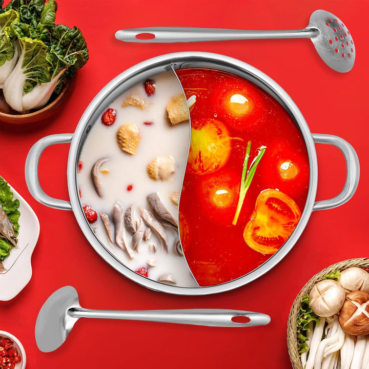 5L Shabu-Shabu Topf mit Trennwand - 304 Edelstahl Doppelfach Induktionstauglich, 30cm Durchmesser +